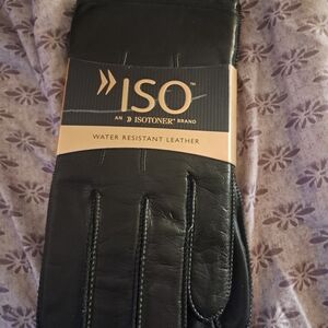 Isotoner Black Water-Resistant Leather Gloves